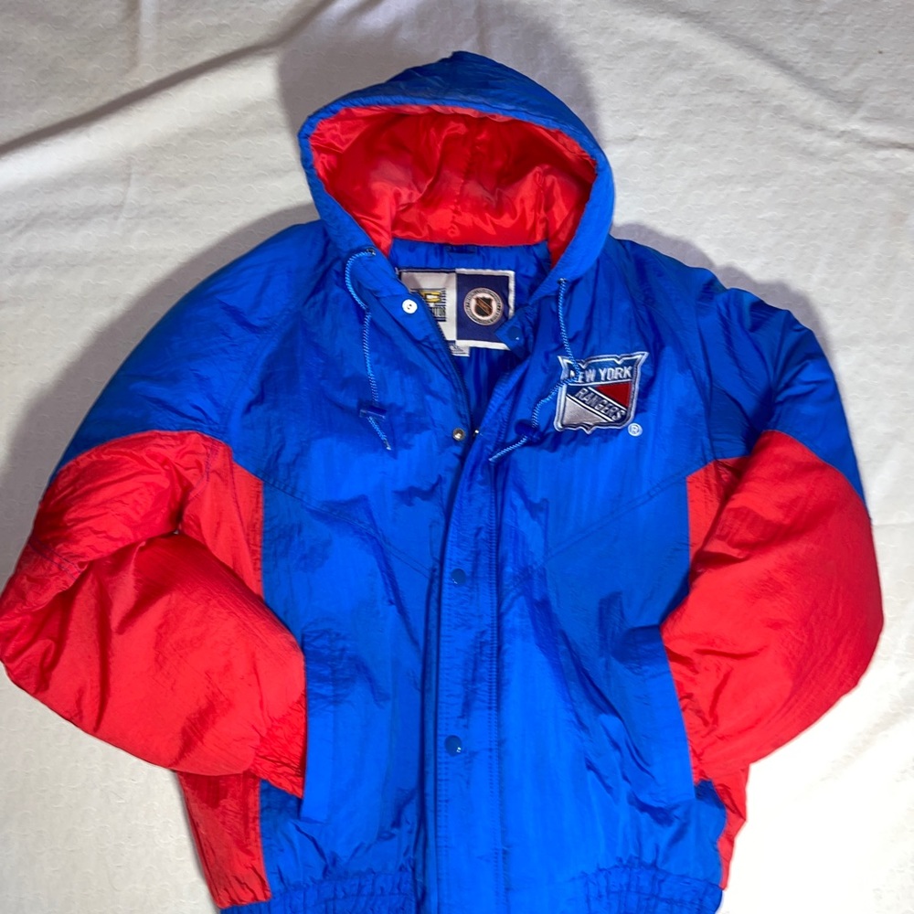 Vintage 90's Athletic NHL New York Rangers Puffer Hooded Jacket Ex.Cond
